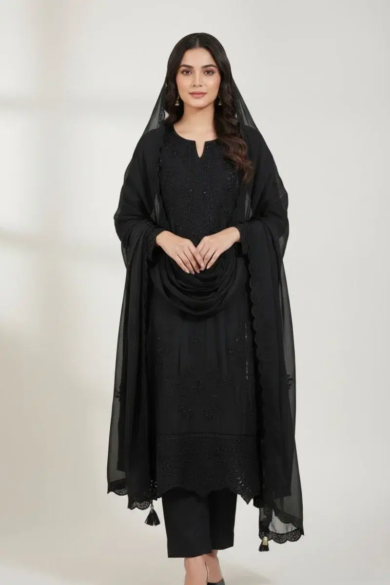 Pure Silk Chiffon Three-piece set in Black - Image 1