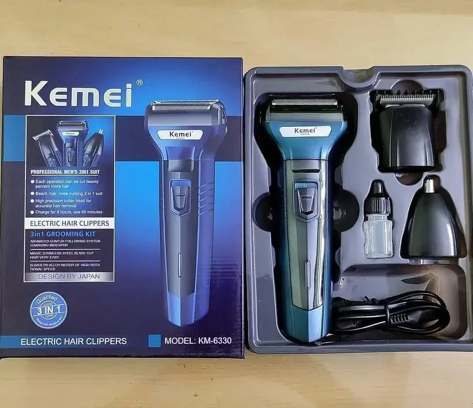 Kemei KM-6330 3 in 1 Professional Hair Trimmer Super Grooming Kit Shaver Clipper Nose Trimmer. - Image 1