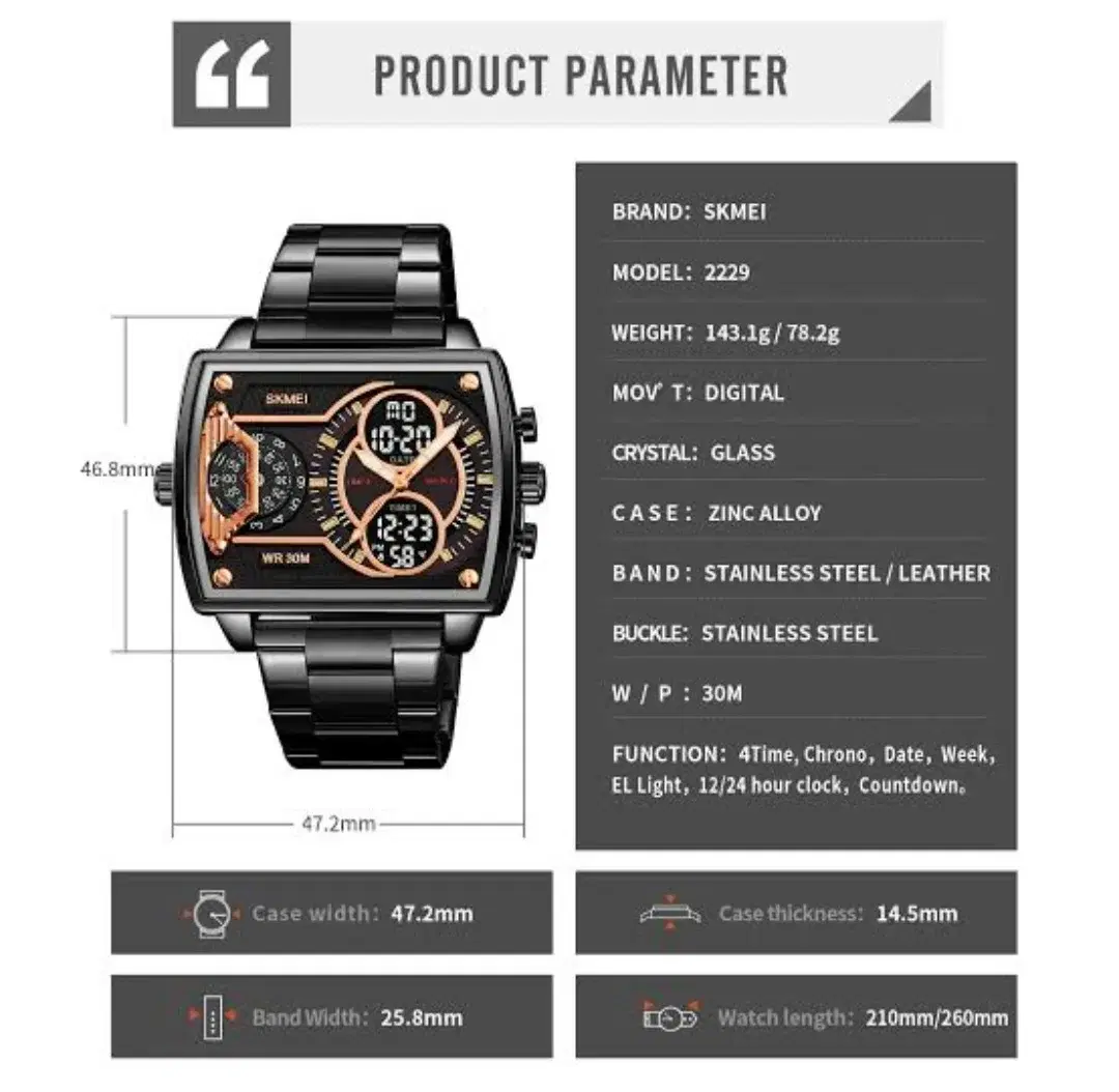 Skmei-2229 Dual Time Waterproof Watch - Image 3