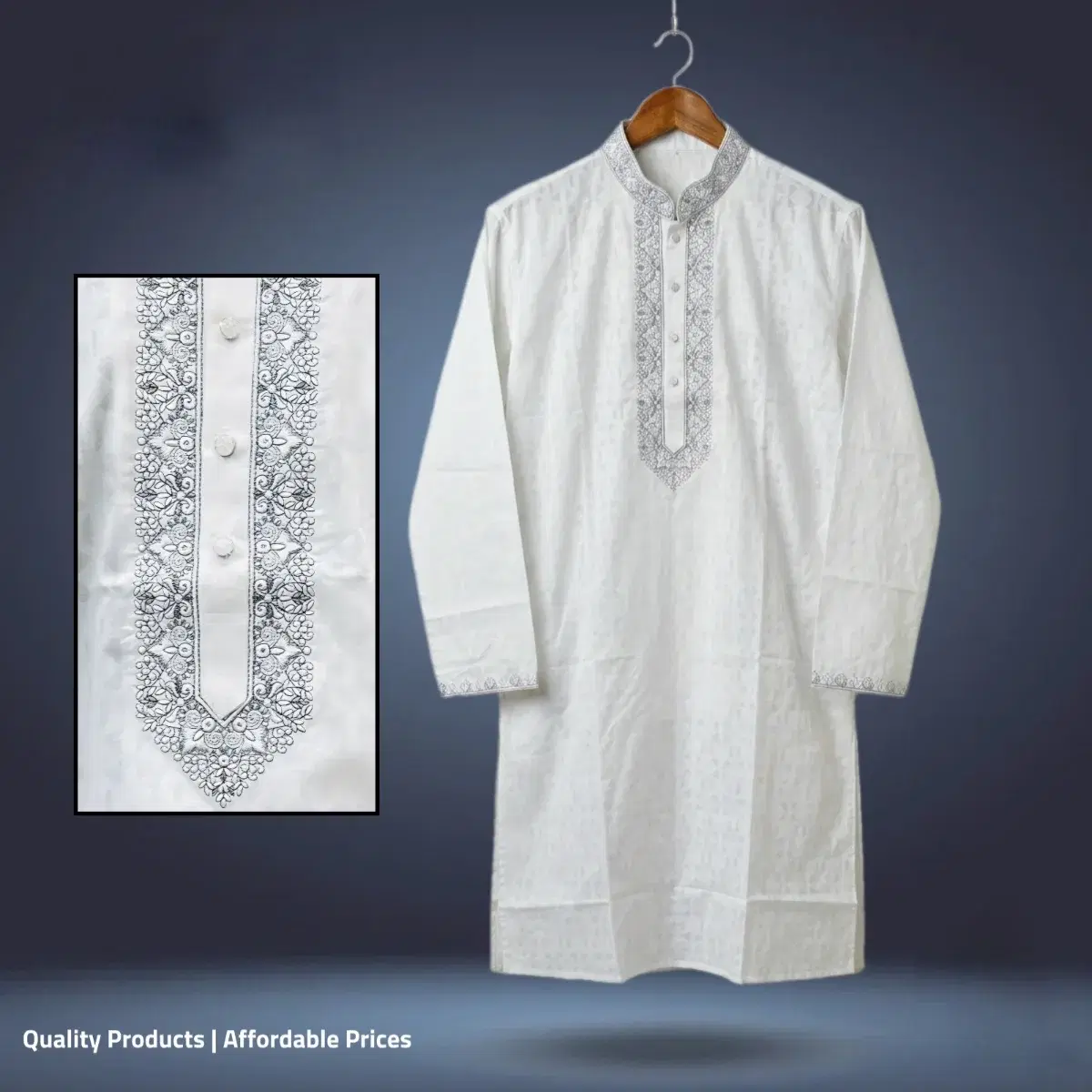 Men's Casual White Cotton Panjabi - Image 1