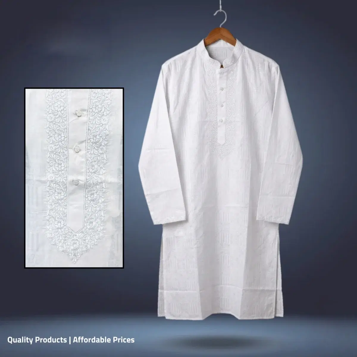 Men's Casual White Cotton Panjabi - Image 1