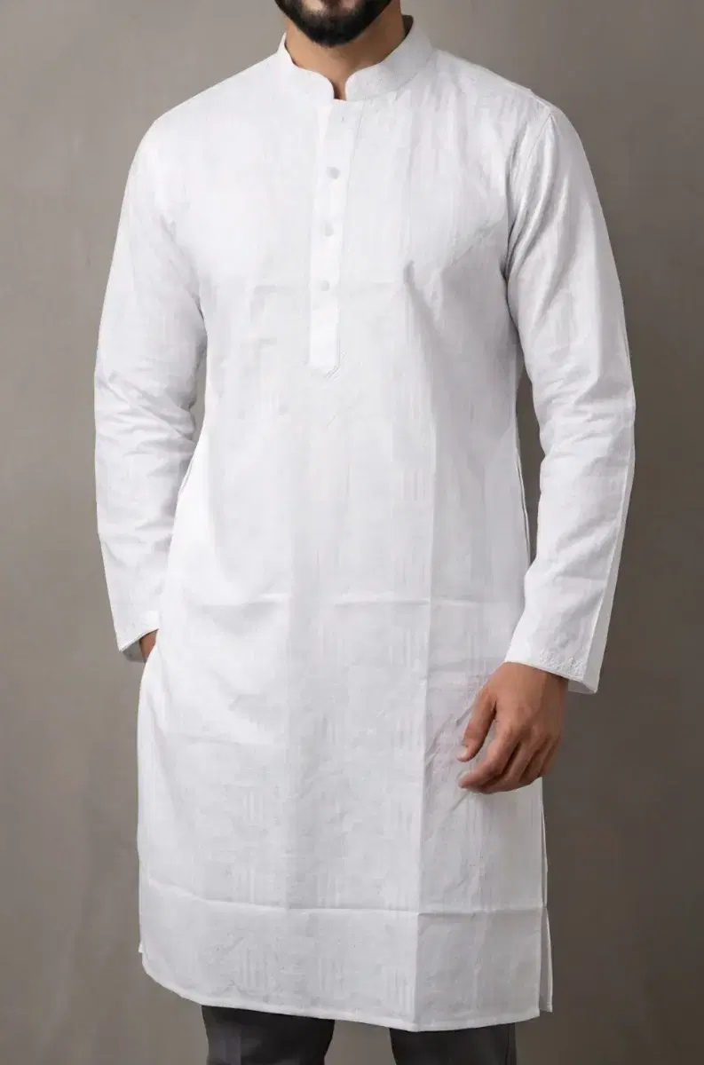 Men's Casual White Cotton Panjabi - Image 2